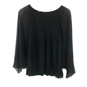 Alfani Women’s Black Open Flare Long Sleeve Graphic Oval Print Blouse Size M